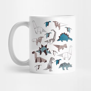 Origami dino friends // print // blue white and beige dinosaurs Mug